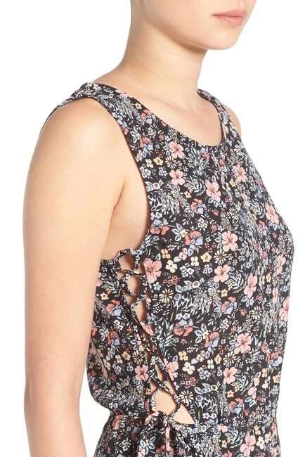 Mameluco corto negro estampado floral con corbata lateral Mimi Chica para mujer pequeño nuevo SL 6511 Foto 3 de 4