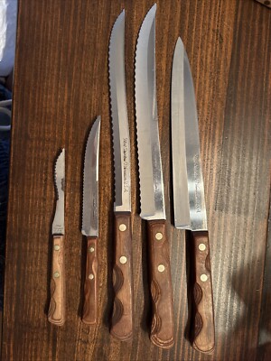 Vintage FLINT STAINLESS WAVERLY EDGE U.S.A. Knifes Set Of 5
