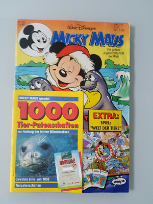 Micky Maus Comicheft 52 1992 mit Spiel ''Welt der Tiere'' + Sammelkarten