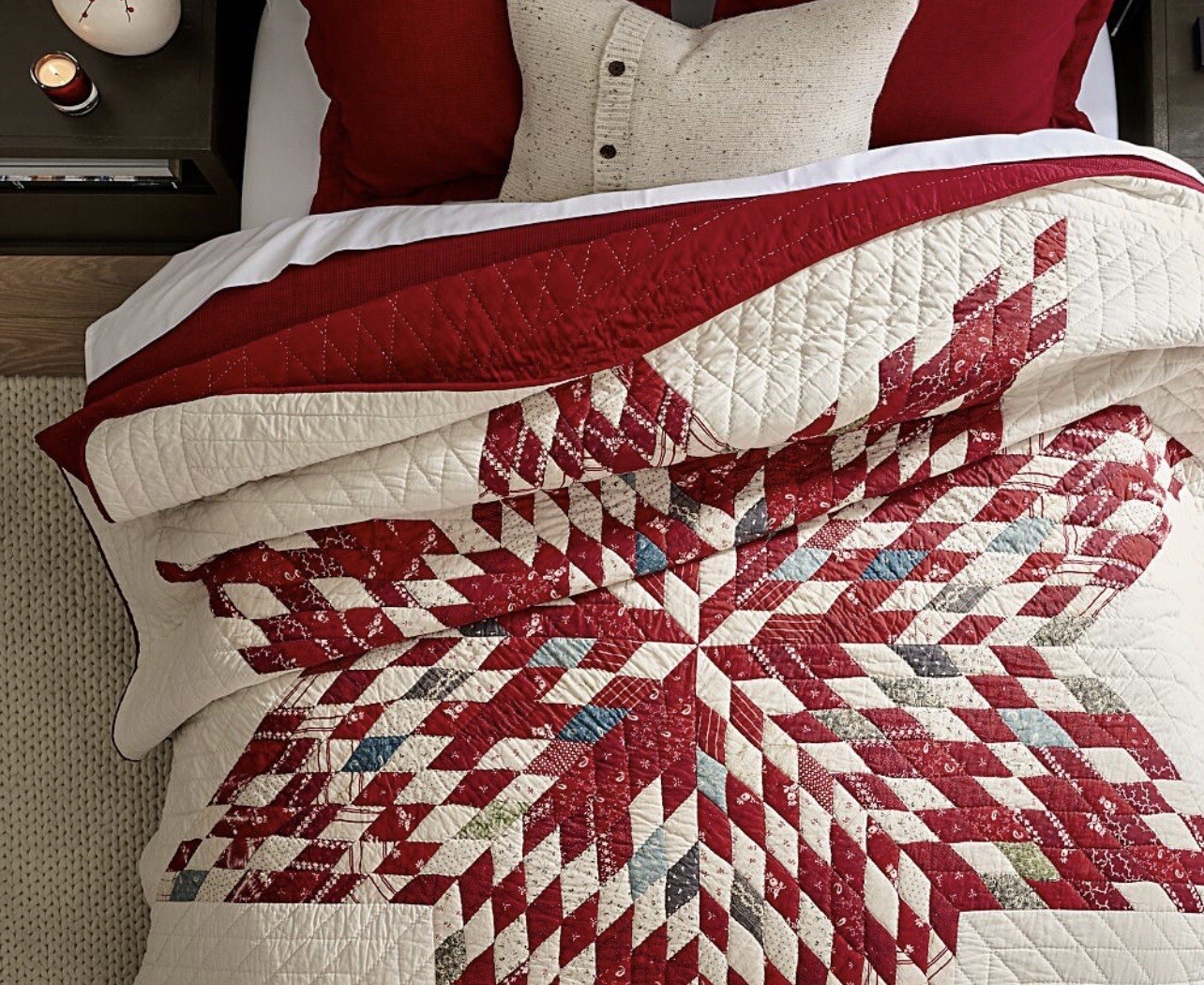 Pottery Barn Noelle Star Applique Quilted F/Q Quilt W/2 Std & 2 Euro