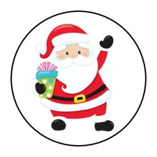 30 Cute Santa Christmas Envelope Seals Labels Stickers 1.5" Round X-mas