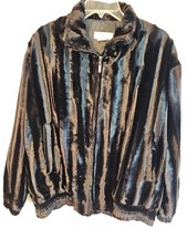 Leopard Faux Fur Bomber Jacket Black with Zip Closure Womens Medium to Small