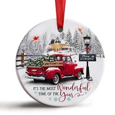 Red Truck Christmas Ornaments Decorations, It's The Most Wonderful Time of Th...