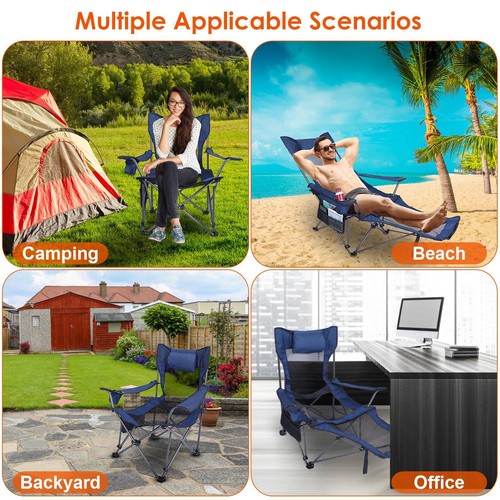 Heavy Duty Camping Chair w/Reclining Backrest Folding Lounge Sit& Lie Down Chair - Picture 20 of 34