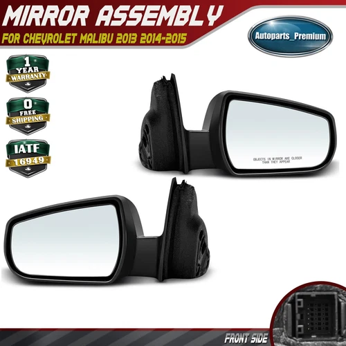 2Pcs Left & Right Black Texture Power Mirror w/Heated for Chevy Malibu 2013-2015