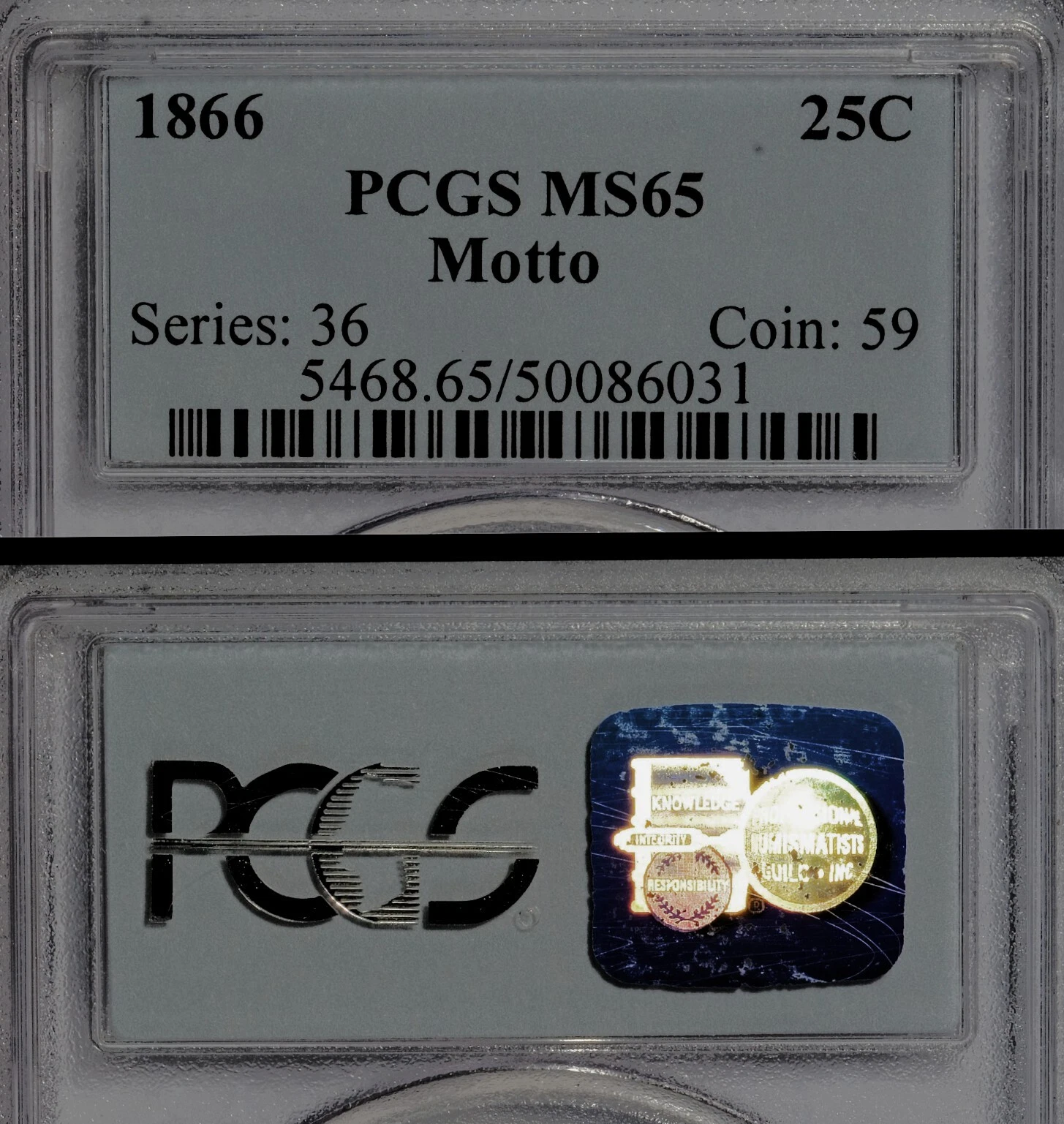 1866 PCGS MS65 Mintage 16,800 -- Rare Business Strike! Seated Quarter Silver 25C