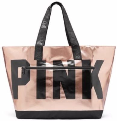 Victoria's Secret PINK Rose Gold Metallic Tote Rose Gold Travel carry on  Gym bag