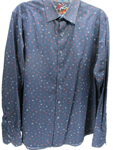 Robert  Graham Men LS Shirt Blue White Red Gray 100% Cotton Large India