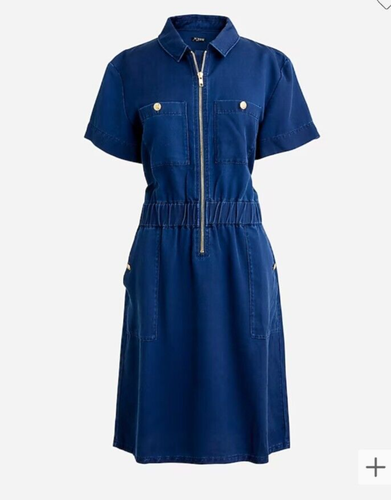 J. Crew Women's Blue-Wave-Wash Lyocell Zip-Front Utility Dress Size 20, XXL $148