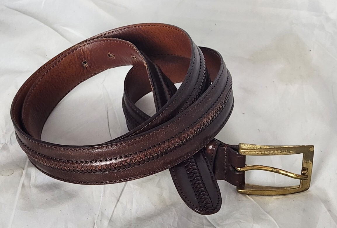 Johnson & Murphy Brown Gold Anilene Kipskin and Shoulders Belt Size 34 Johnston & Murphy Aniline Kipskin Shoulders Handcrafted Belt  main image 2