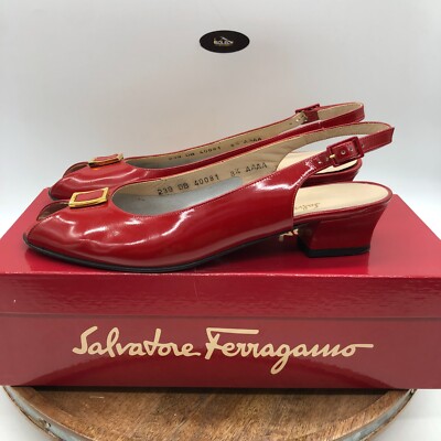 Salvatore Ferragamo Lillaz Vera Red Slingback Shoes Patent