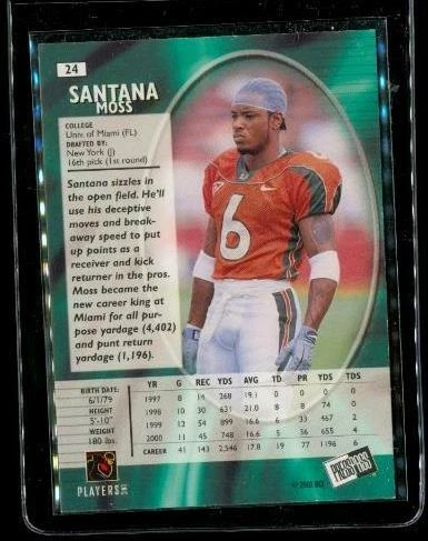 2001 PRESS PASS SE College Football Card #24 SANTANA MOSS Miami Hurricanes - Image 2 of 2
