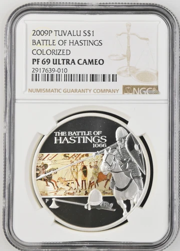 1 DOLLAR 2009 TUVALU BATTLE OF HASTINGS SILVER PROOF NGC PF69