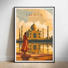India Retro Travel Poster, Taj Mahal, Printable digital wall art
