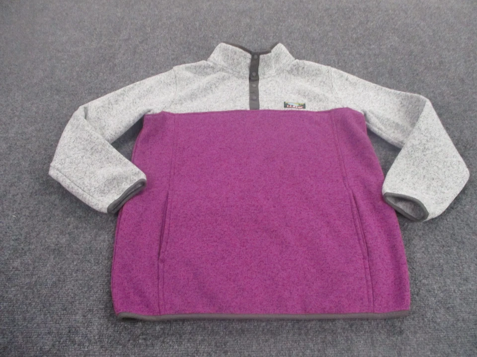 LL Bean Chaqueta Niñas XL 18 Gris Púrpura T Snap Polar Pullover Suéter Logo Juvenil Foto 2 de 4