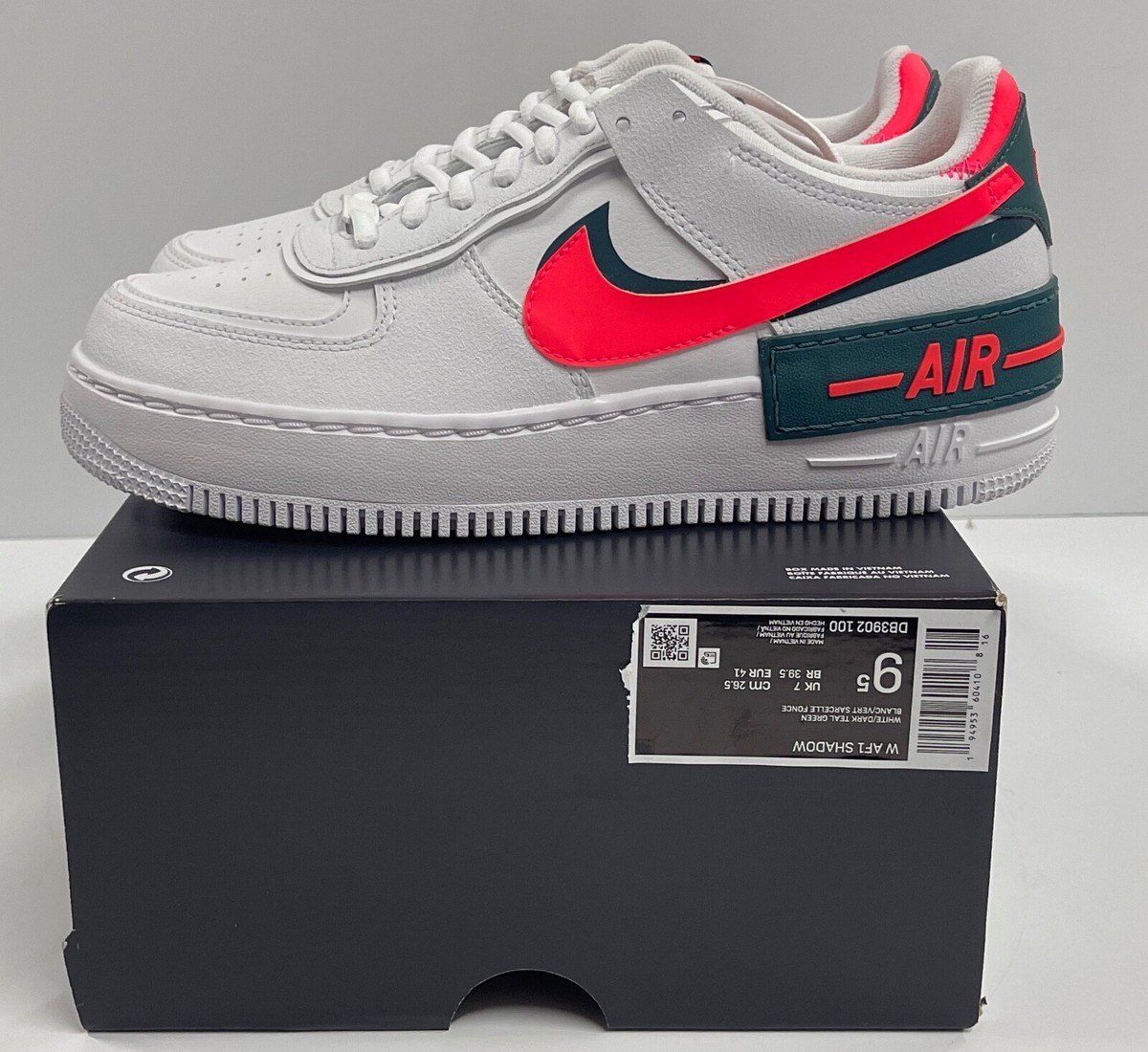 nike air force 1 shadow white dark teal solar red