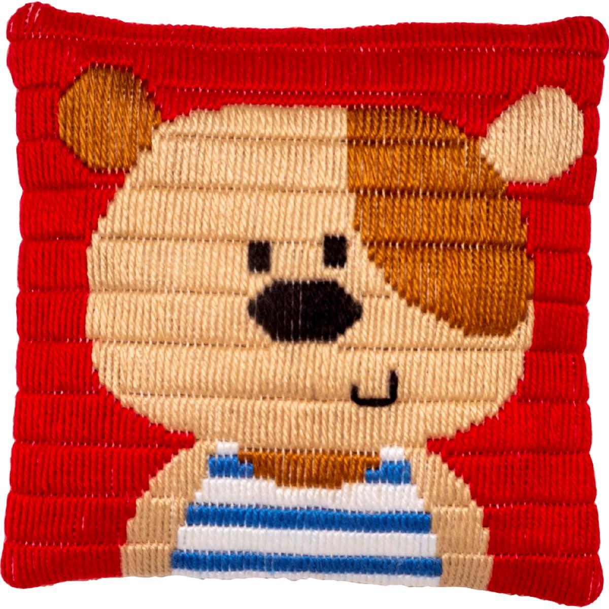 Vervaco stamped long stitch kit cushion ""Kleiner Bär"", 25x25cm, DIY