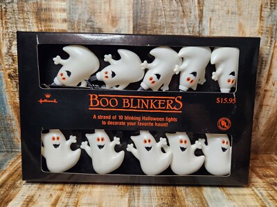 Vtg Hallmark Halloween Boo Blinkers White Ghost Plastic Blow Mold Light String