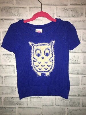 JUSTICE GIRLS SHORT SLEEVE OWL SWEATER GIRLS SIZE 6 KIDS BLUE TEE SHIRT SWEATER 