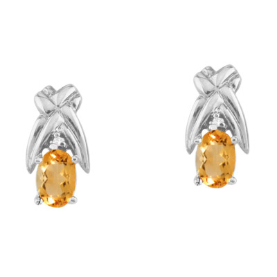 Ohrringe 14 Karat Weißgold 6 x 4 mm Citrin und Diamant ovale Form