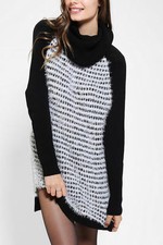 Urban Outfitters Black White Silence Noise Fuzzy Cowlneck Sweater Dress Tunic XS