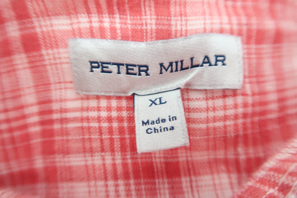 Camisa Deportiva Peter Millar Para Hombres XL Suncrest Lino Manga Larga Rojo Botón a Cuadros Foto 3 de 4