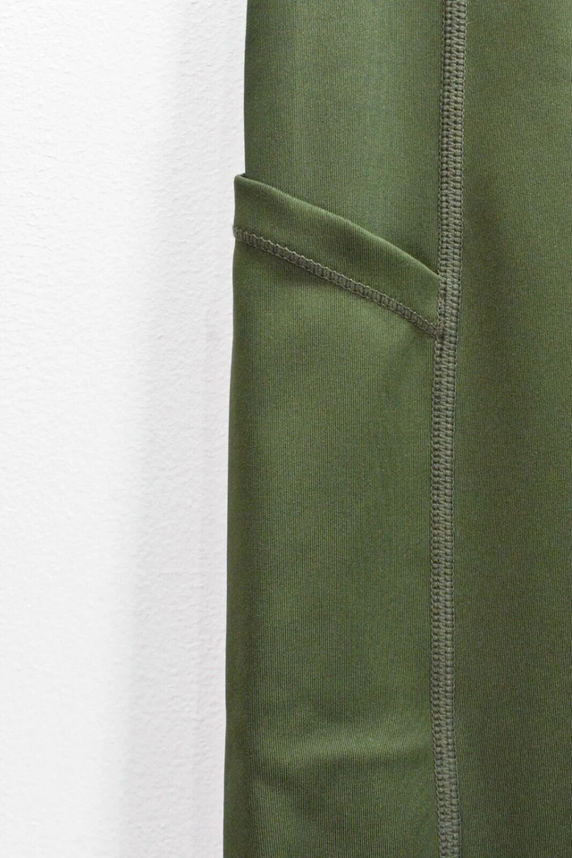 Leggings informales Yelete Active para mujer oliva cintura elástica parche elástico bolsillo S Foto 3 de 4