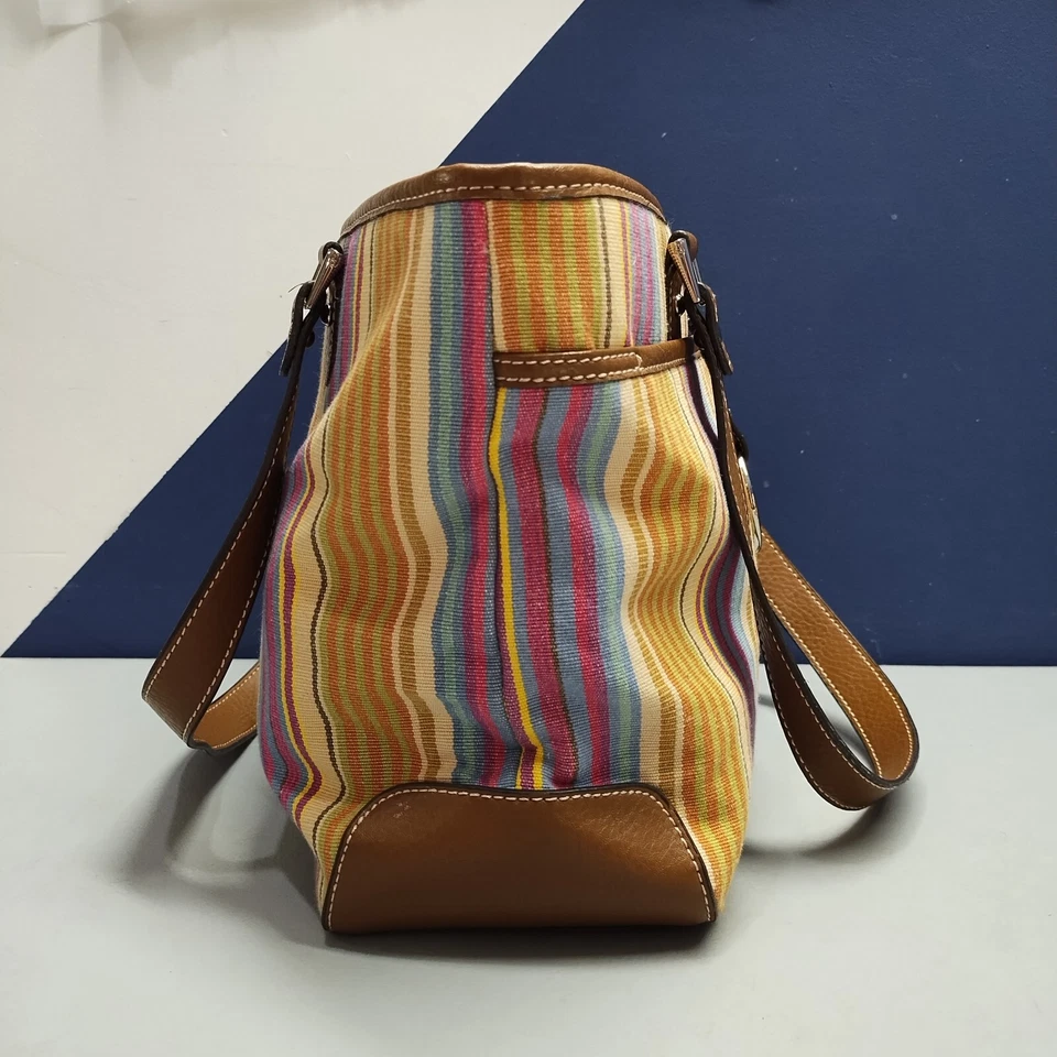 Bolso de hombro vintage Etienne Aigner para mujer con correas de cuero de lona a rayas múltiples Foto 4 de 4