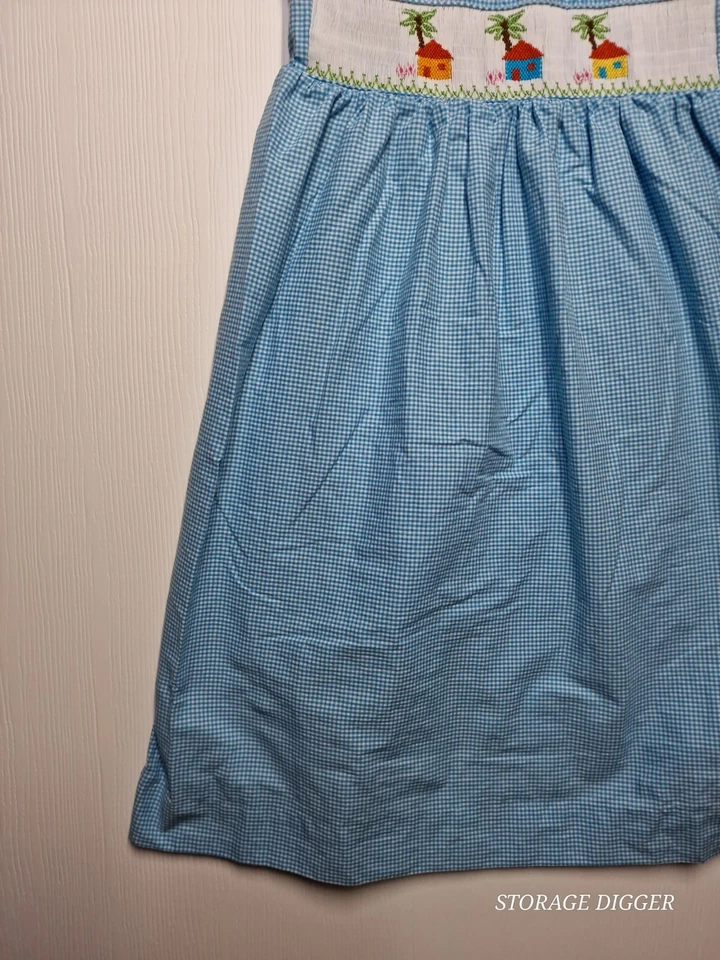 Vestido Solero Silly Goose Hawaii Calado a Mano Niñas 8 Azul 100% Algodón Borde Festoneado Foto 3 de 4