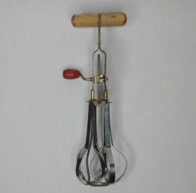 Vintage Ekco High Speed Beater Super Center Drive Hand Crank Mixer Wood Handle