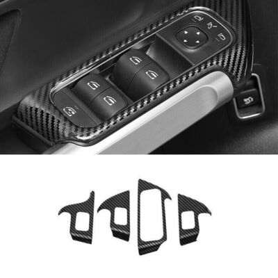 Window Lift Panel Switch Cover Trim 4* For Benz GLB 2020-2022 Steel Carbon Fiber