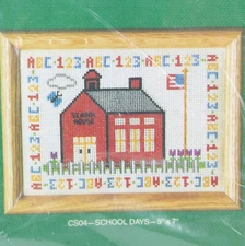 MH Cross Stitch Kit SCHOOL DAYS ABC 123 Sealed 7x5 inch Red Schoolhouse CS04