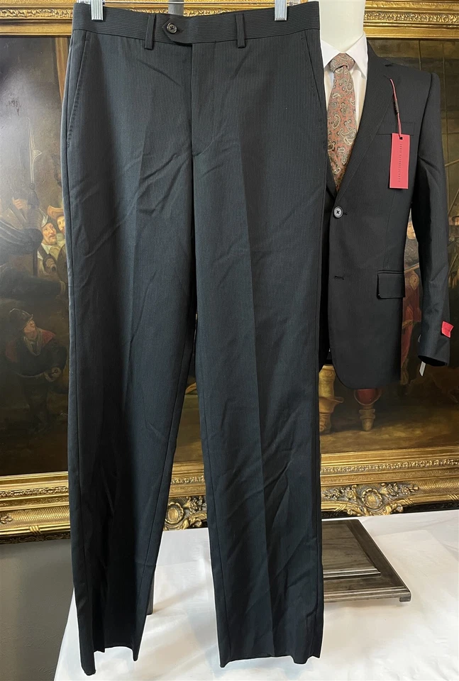 Nuevo con etiquetas Traje Louis Feraud 36R 2 Piezas 100% Lana Lúpulo Negro A Rayas 2 Botones Foto 2 de 4