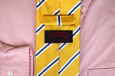 O'Connell's x Robert Jensen Yellow Italian Silk w/ Royal/ Repp Stripe Tie NWOT
