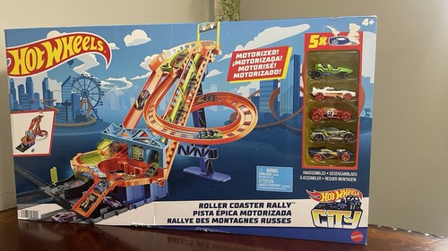 Hot Wheels City Motorized Roller Coaster Rally Vehicle Playset, 5 Cars Included - Picture 1 of 3