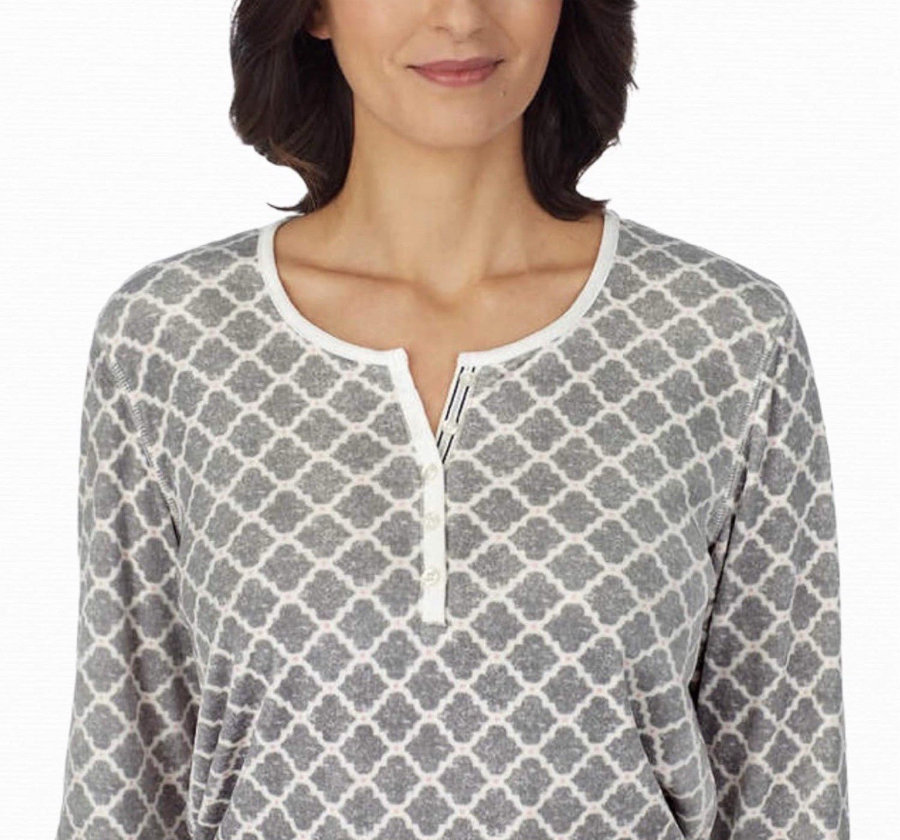 Nautica 2 PC Sleepwear Set Pajama Silky Stretch Fleece MEDIUM Gray Medallion image 2
