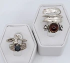 Vintage Ring Lot 4 Piece Sterling 925 800 Silver Amber Hematite Boho