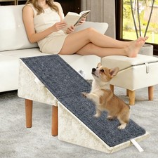 Split Ottoman Dog Ramp for Small Dogs and Cats   2-in-1 Foldable Wooden Pe