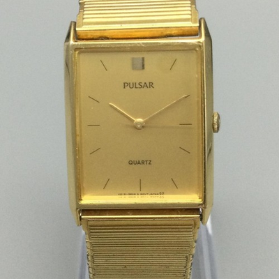 #ad #ad Pulsar Mens Watch 24mm Gold Tone Rectangular Stretch V515 5280 New Battery $25.49