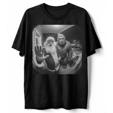 Funny Santa Bigfoot Sasquatch T-Shirt Doorbell Cam Christmas Holiday Graphic Tee