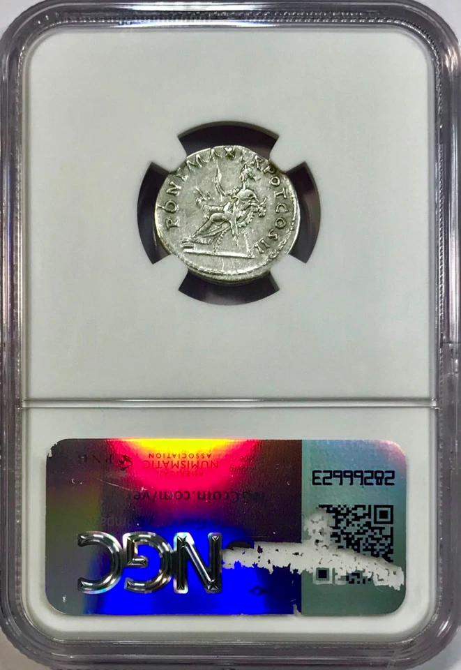 Moneda Denario de Plata Antigua Romana Trajano 98-117 dC Roma Como Nueva 100 dC NGC EN MUY BUEN ESTADO Foto 4 de 4