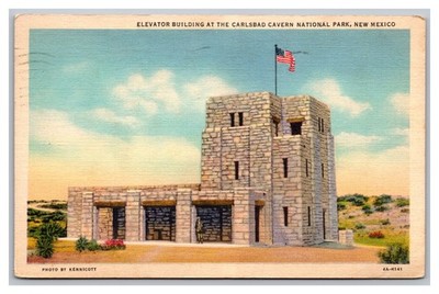 Carlsbad Cavern National Park NM Elevator Building Posted 1939 Linen Postcard