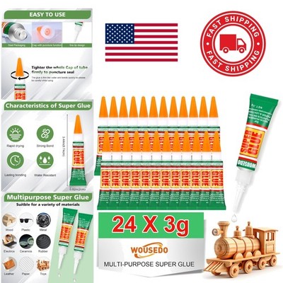 Super Glue Clear 24 Tubes 3g Fast Drying Strong Adhesive for Crafts and Repairs