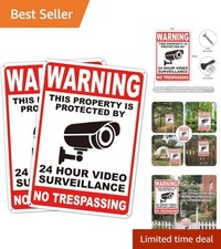 Durable 2-Pack Reflective No Trespassing Video Surveillance Signs - 10x7 Inches