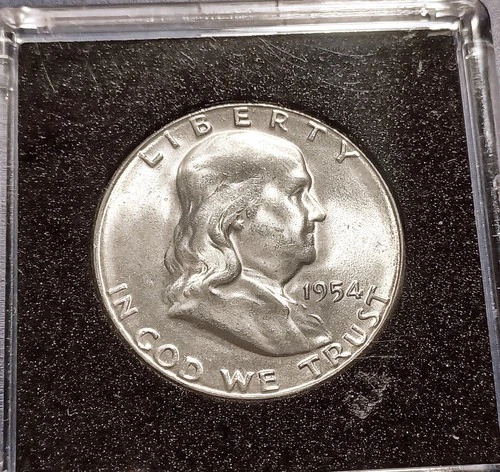 Gem BU 1954-D Franklin Half Dollar (Original colorful rev. toning)