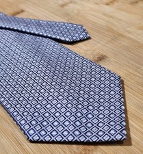 Claiborne Blue Squares Diamonds Grid Geometric Mens Tie L 58.5 W 3.3/8