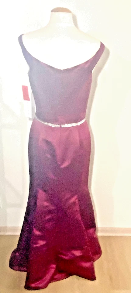 NUEVO CON ETIQUETAS - Vestido Bill Levkoff Hombro Descubierto con Dobladillo de Sirena -Talla 12 (Vino)-MRSP $175 Foto 2 de 4