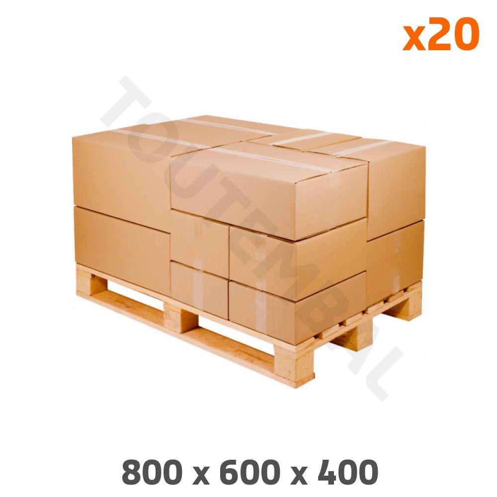 Caisse carton palettisable simple cannelure rigide grand format 80x60x40 cm