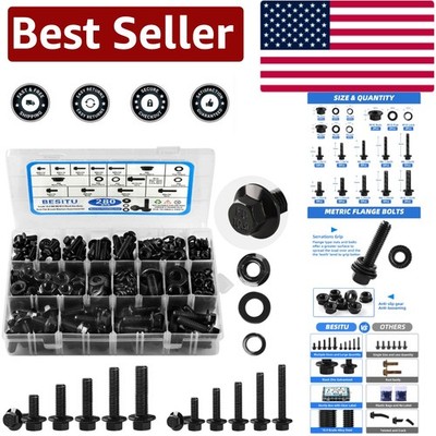 Versatile 280Pcs Black Zinc Flange Bolt Assortment for Automotive & DIY Projects