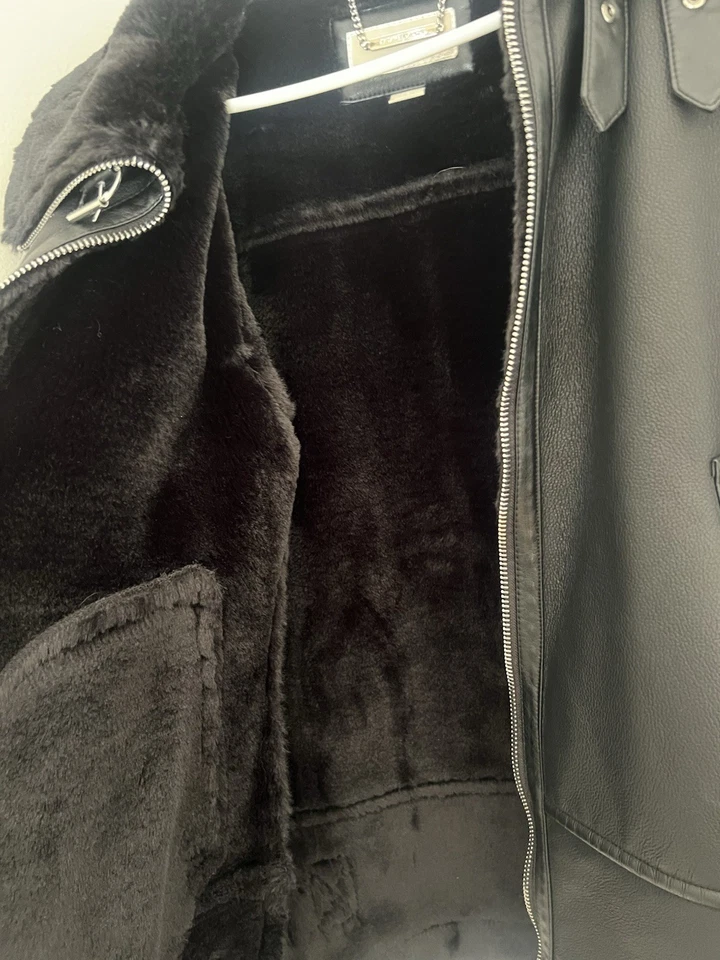 Michael Kors 人造毛皮皮革机车夹克黑色女式 S 码 — 第 3/4 张图片